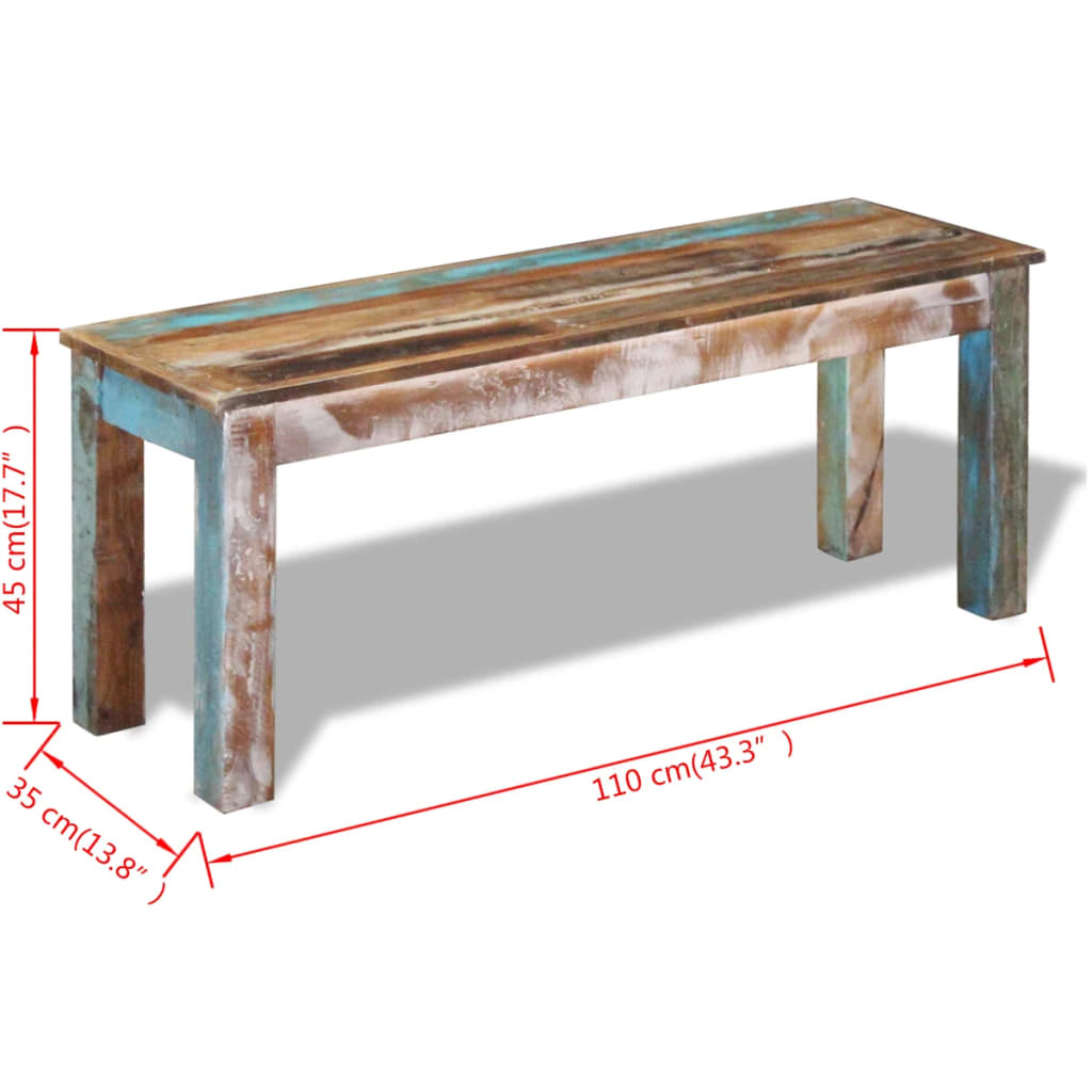 Bench Solid Reclaimed Wood 43.3"x13.8"x17.7"