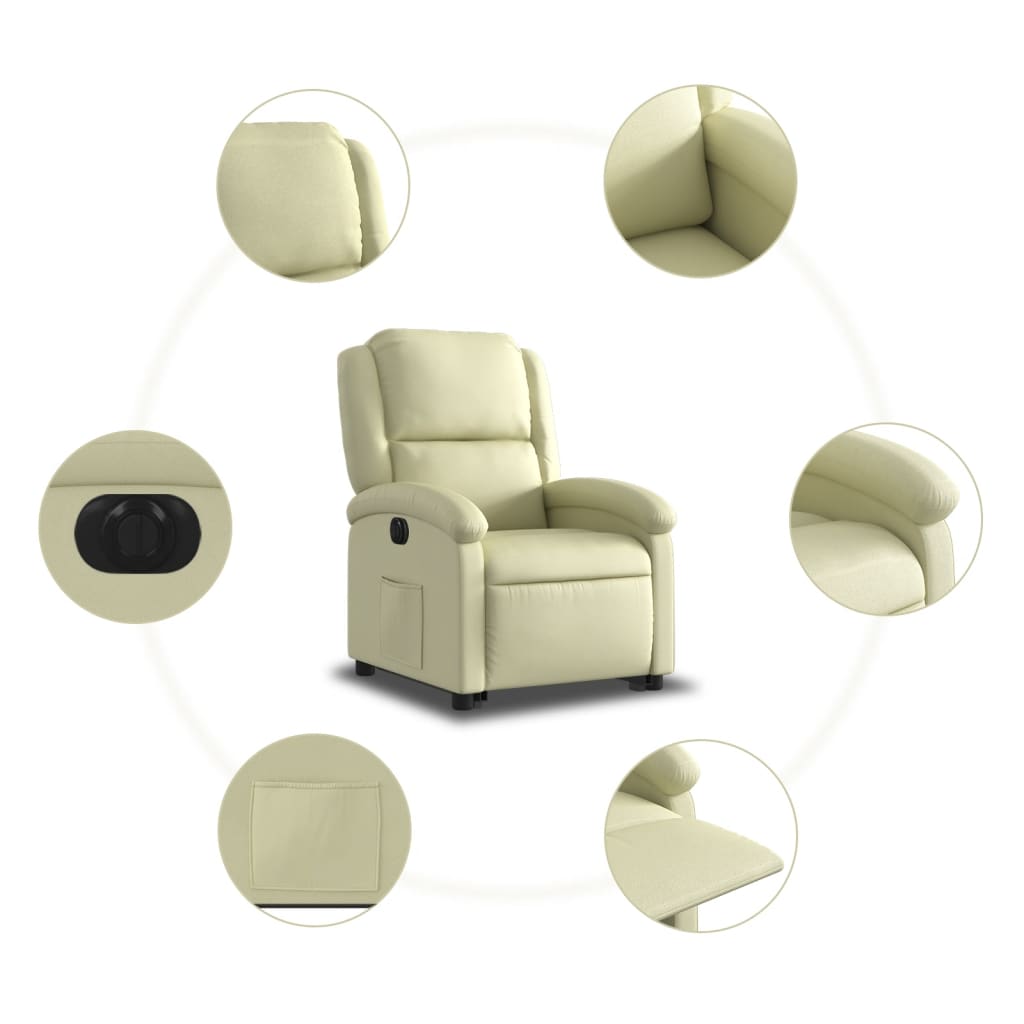 Electric Stand up Recliner Chair Cream Real Leather