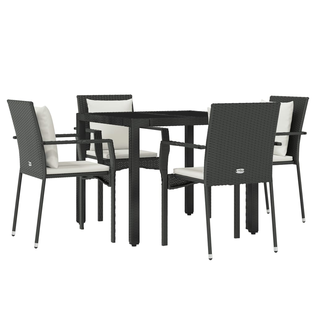 5 Piece Patio Dining Set with Cushions Black Poly Rattan