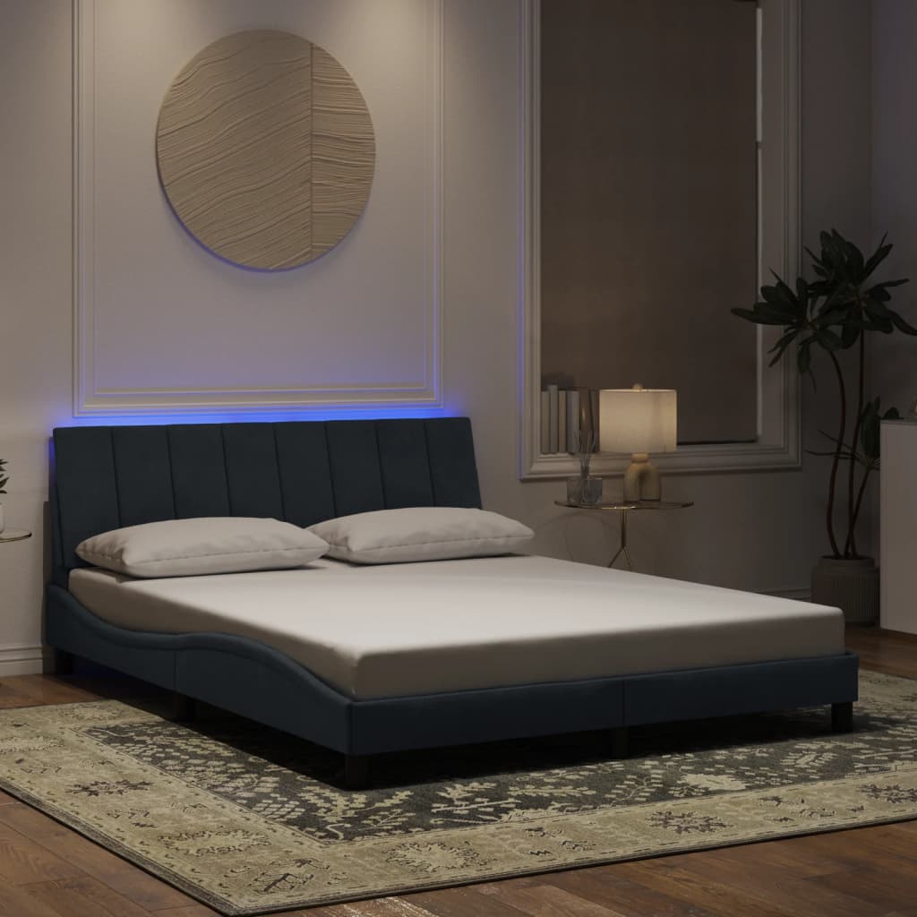 Bed Frame with LED Lights Dark Gray 59.8"x79.9" Queen Velvet