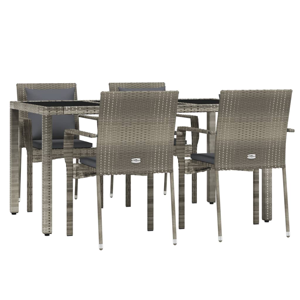 5 Piece Patio Dining Set with Cushions Gray Poly Rattan