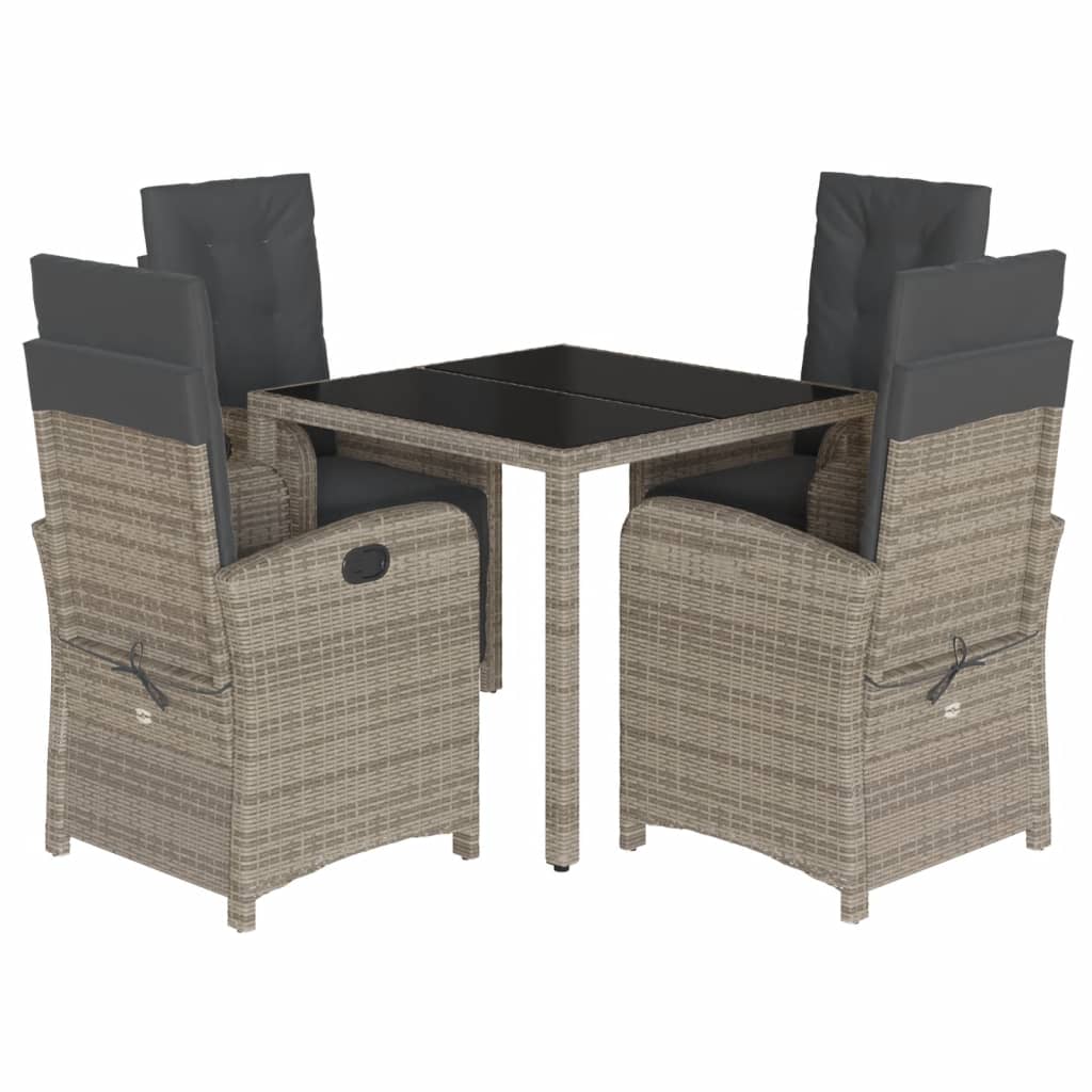 5 Piece Patio Dining Set with Cushions Gray Poly Rattan