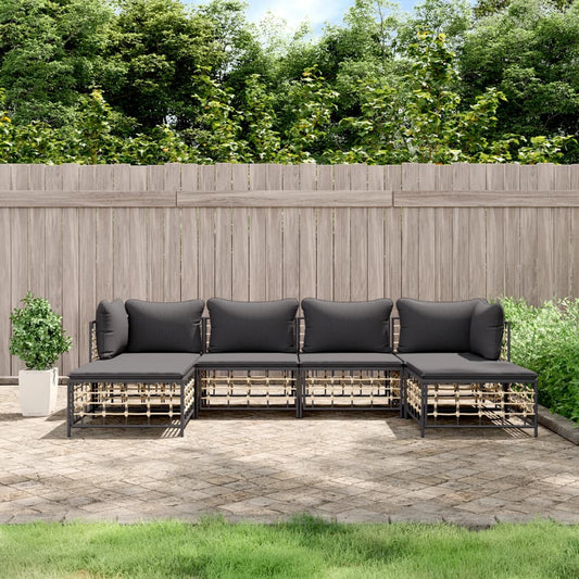 6 Piece Patio Lounge Set with Cushions Anthracite Poly Rattan