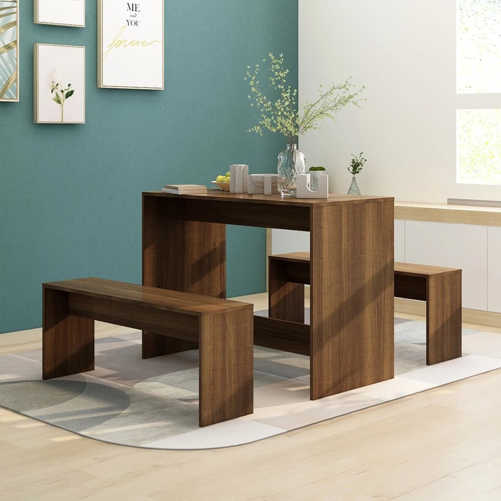 3 Piece Dining Set Smoked Oak Engineered Wood