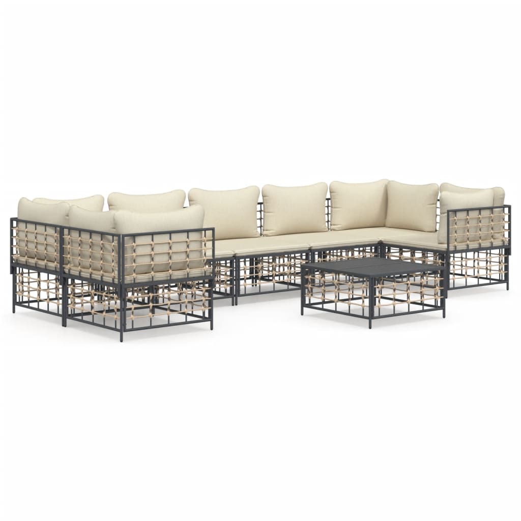 8 Piece Patio Lounge Set with Cushions Anthracite Poly Rattan