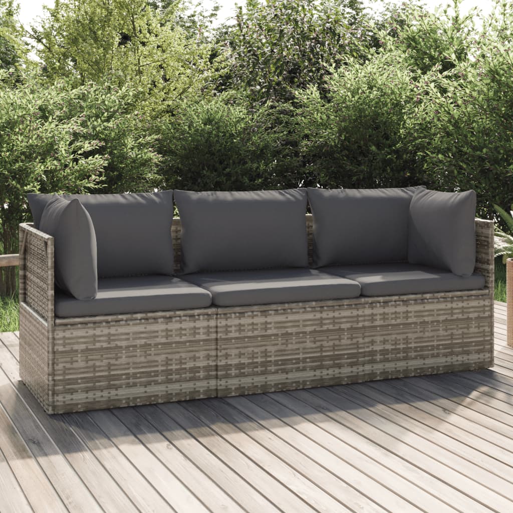 3 Piece Patio Lounge Set with Cushions Gray Poly Rattan