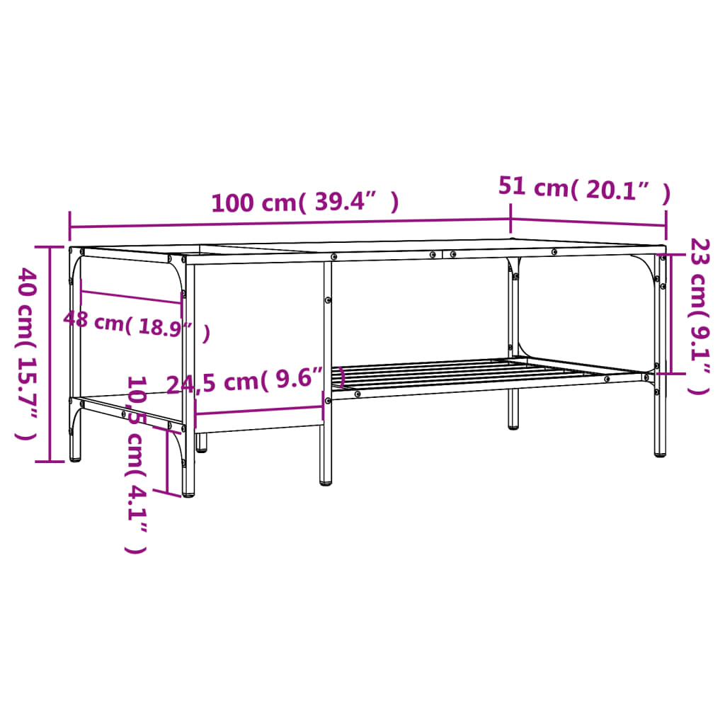 Coffee Table with Rack Black 39.4"x20.1"x15.7" Engineered Wood