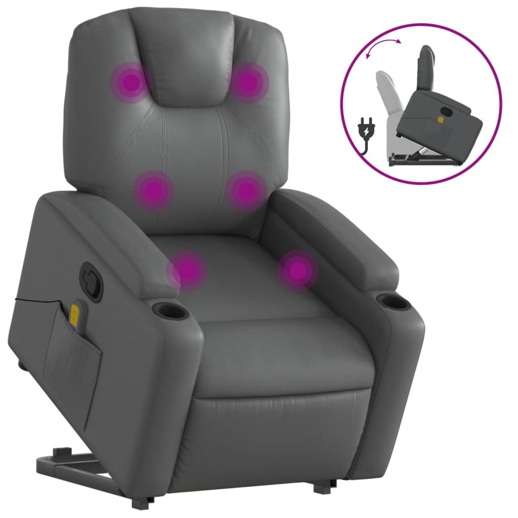 Stand up Massage Recliner Chair Gray Faux Leather