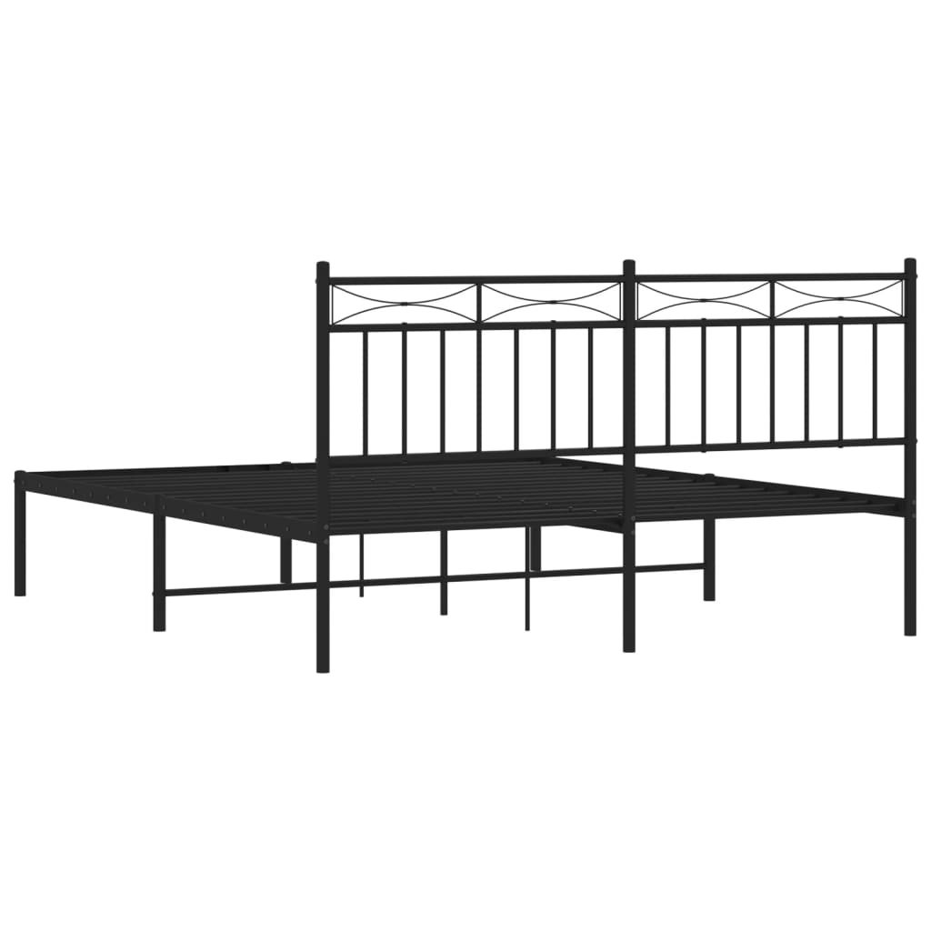 Metal Bed Frame without Mattress with Headboard Black 59.1"x78.7"