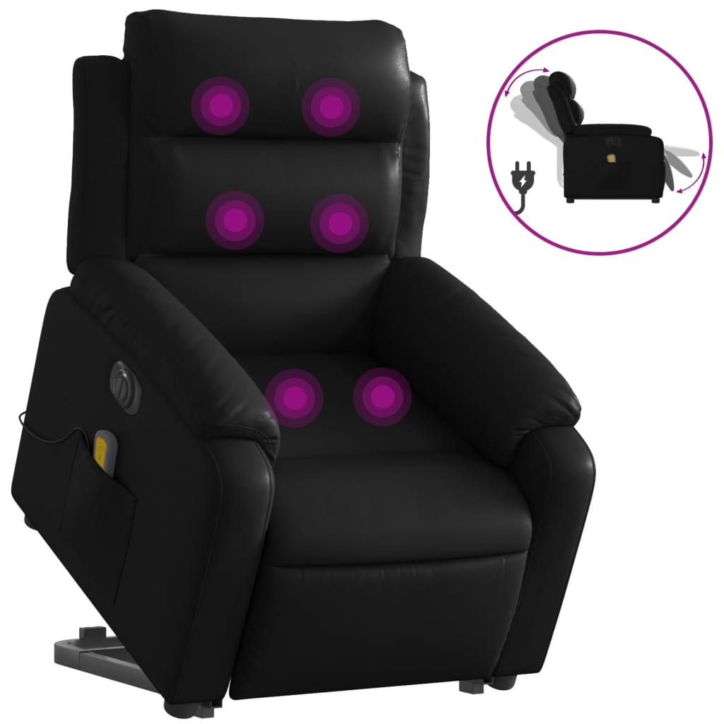 Electric Stand up Massage Recliner Chair Black Faux Leather