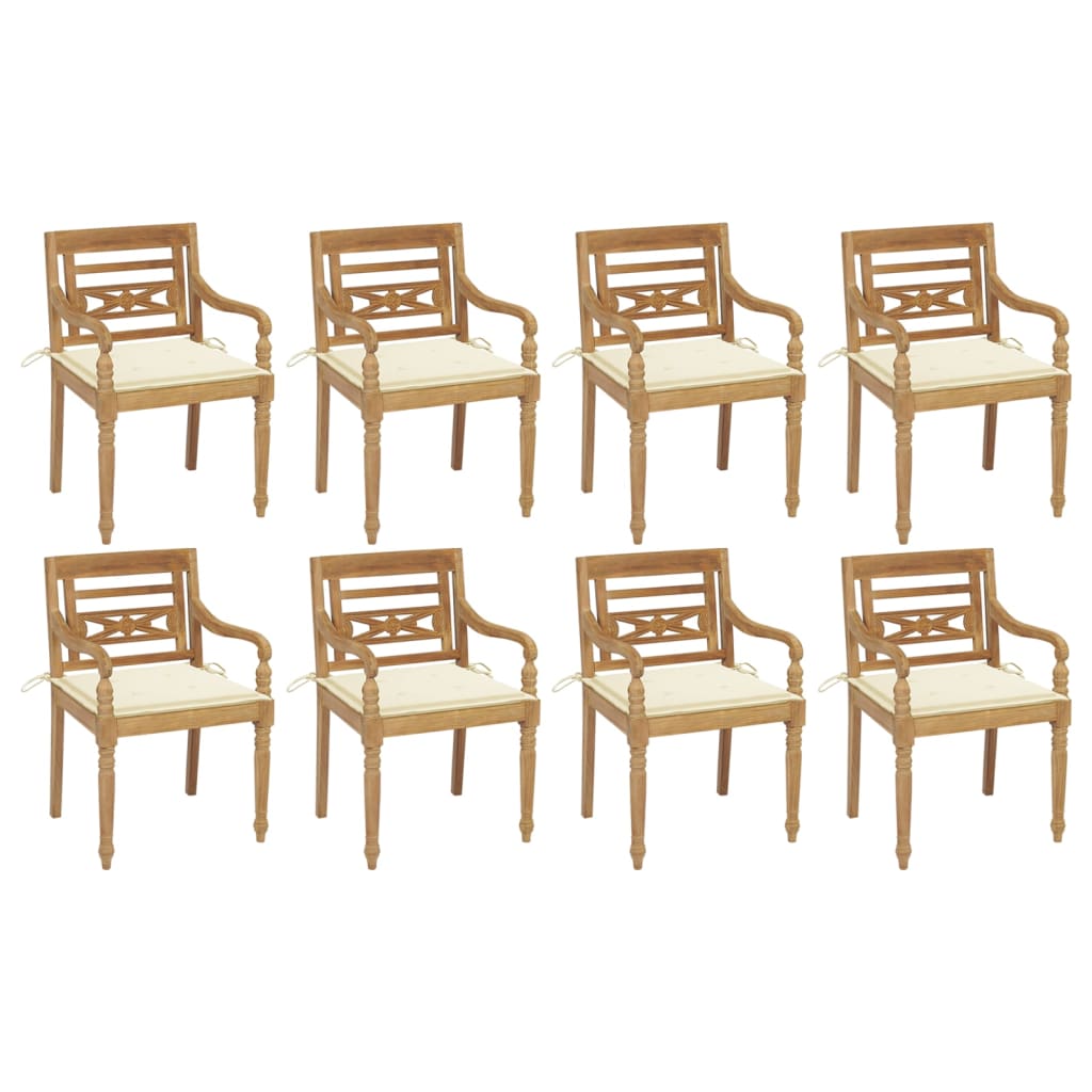 Batavia Chairs with Cushions 8 pcs Solid Teak Wood