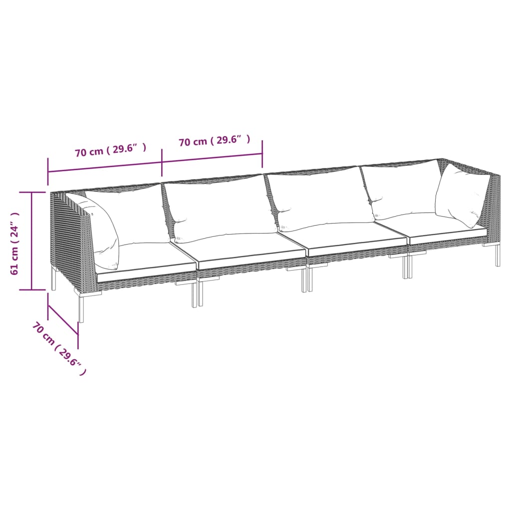 4 Piece Patio Lounge Set with Cushions Poly Rattan Dark Gray