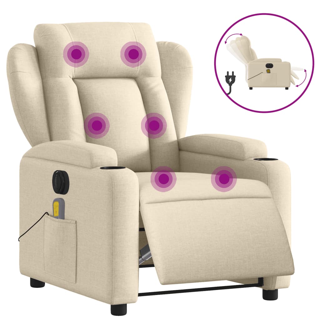 Electric Massage Recliner Chair Cream Fabric