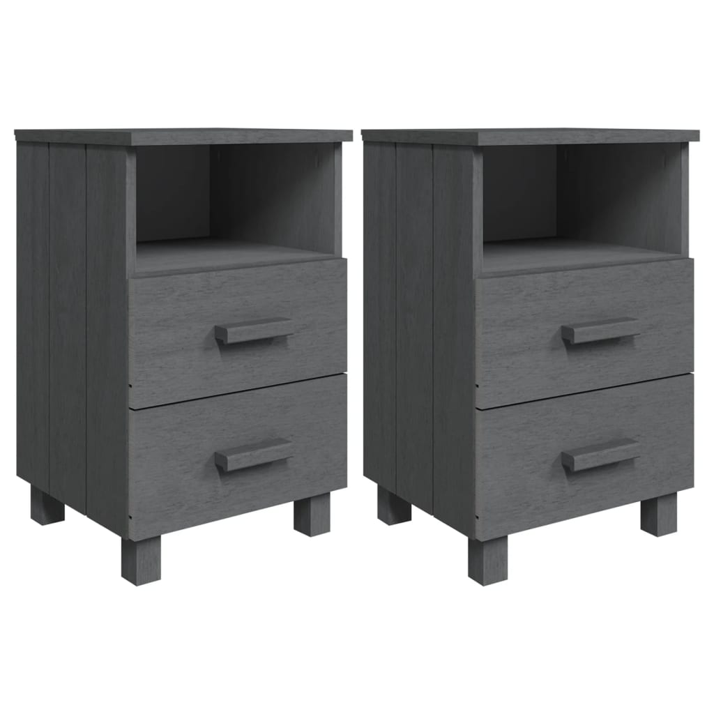 Bedside Cabinets HAMAR 2 pcs Dark Gray 15.7"x13.8"x24.4" Solid Wood