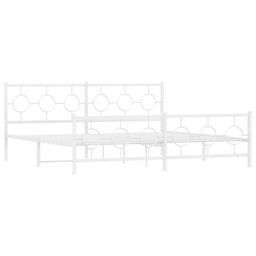 Metal Bed Frame without Mattress with Footboard White 76"x79.9"