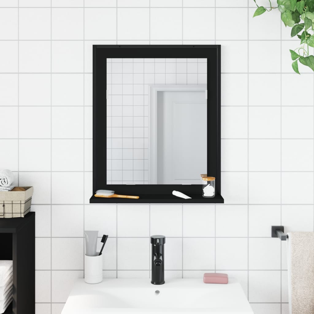 Bathroom Mirror with Shelf Black 19.7"x4.7"x23.6" Engineered Wood