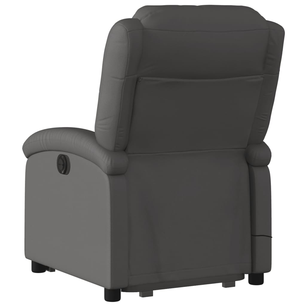 Stand up Massage Recliner Chair Gray Real Leather