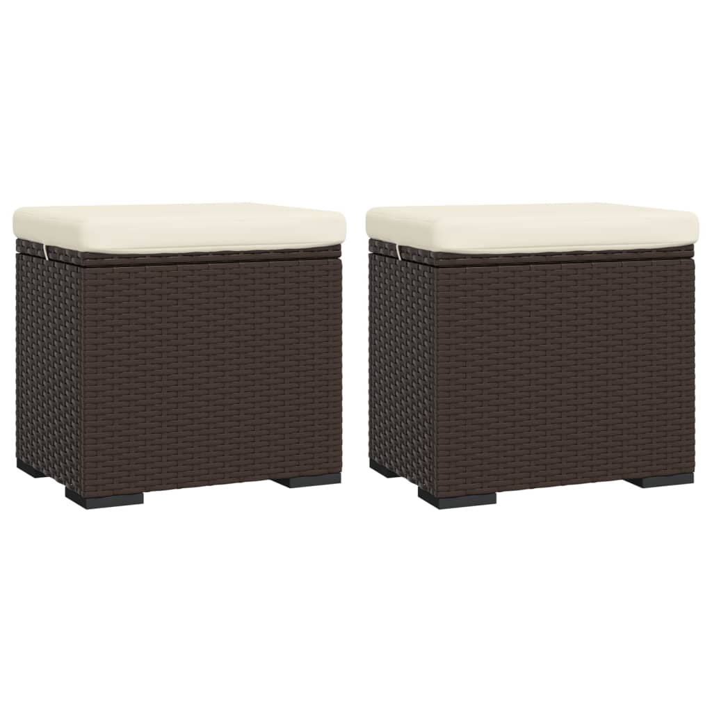 Ottomans with Cushions 2 pcs Brown 15.7"x11.8"x15.7" Poly Rattan