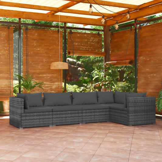 5 Piece Patio Lounge Set with Cushions Poly Rattan Gray