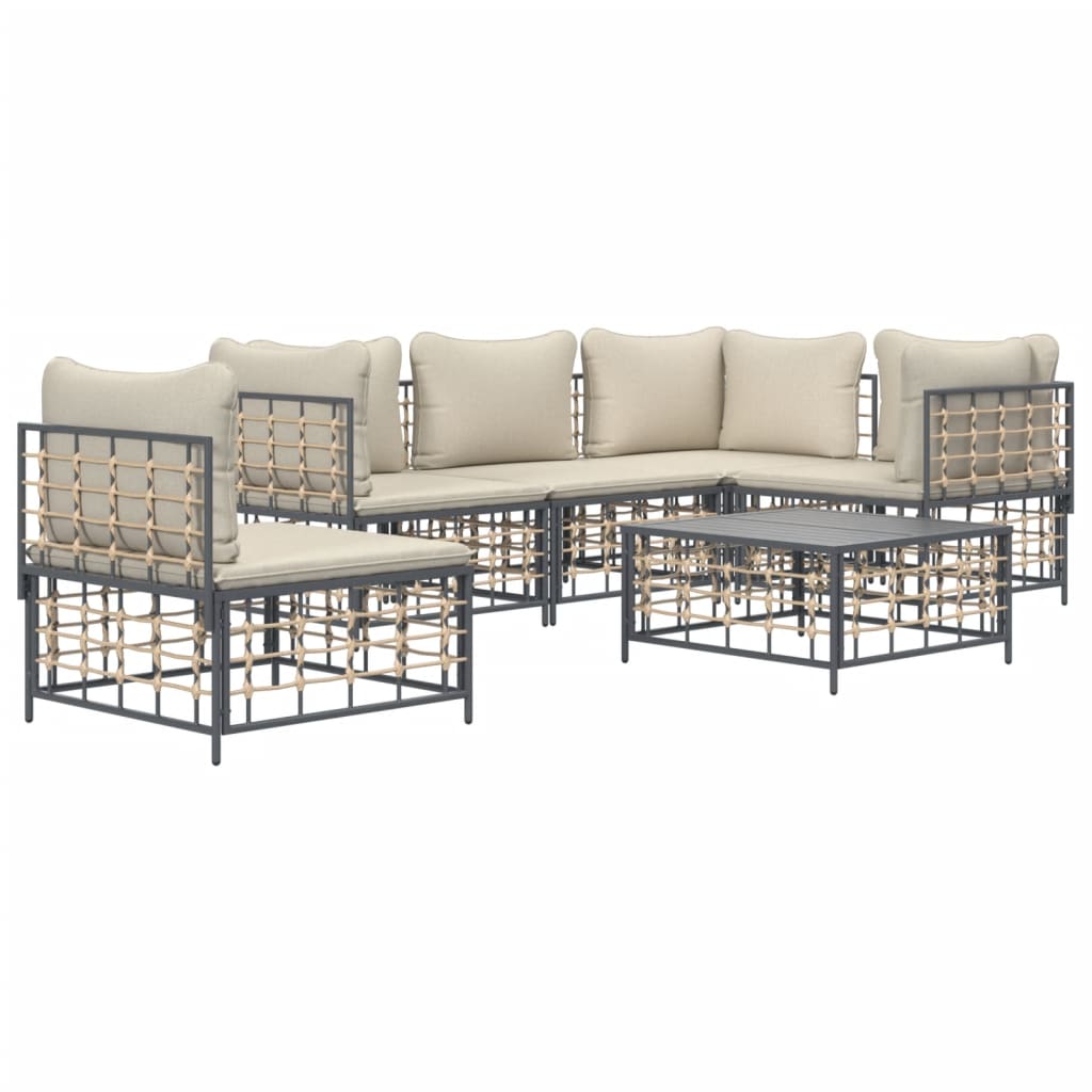 6 Piece Patio Lounge Set with Cushions Anthracite Poly Rattan