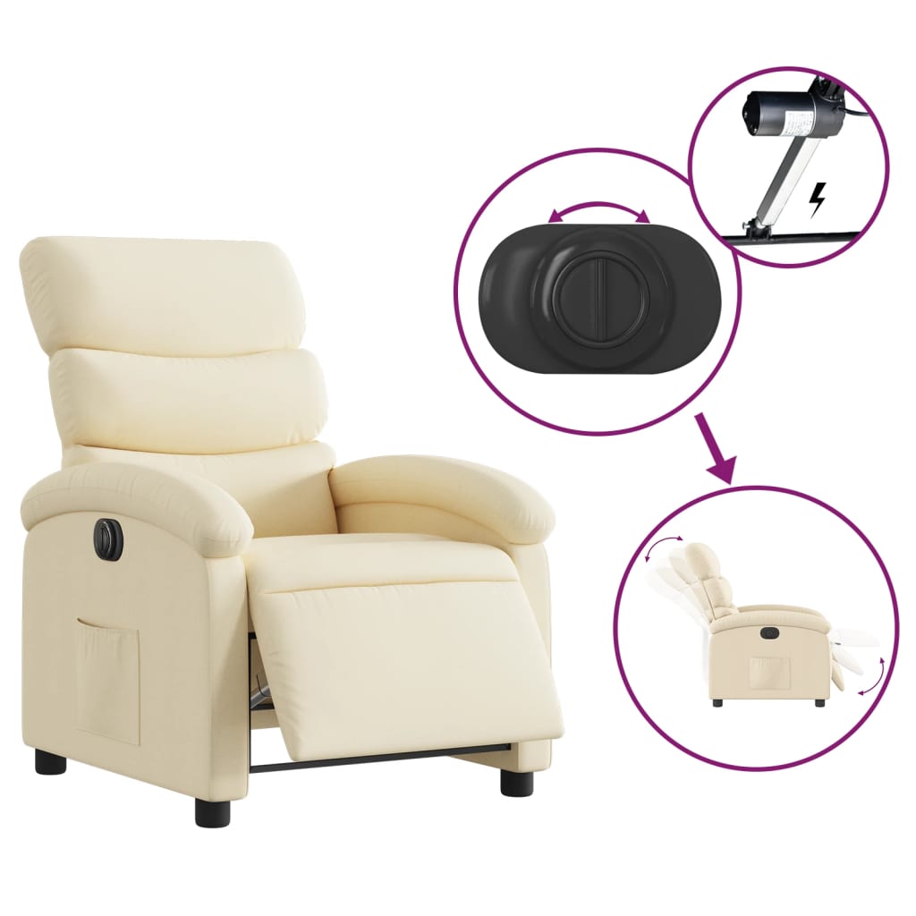 Electric Recliner Chair Cream Fabric