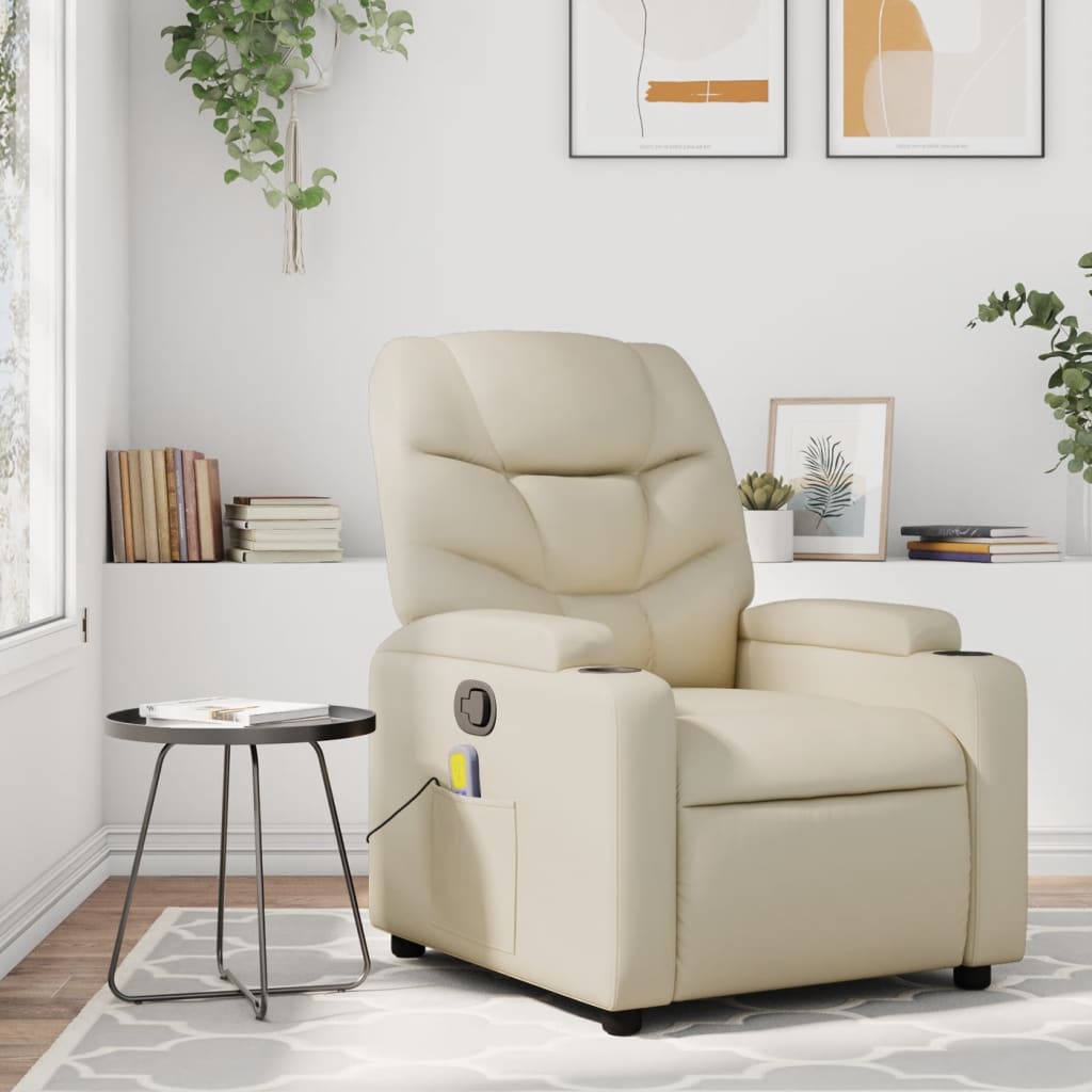 Massage Recliner Chair Cream Faux Leather