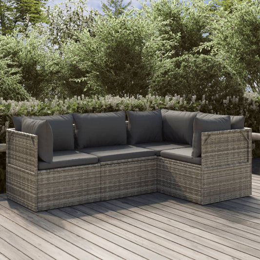 4 Piece Patio Lounge Set with Cushions Gray Poly Rattan