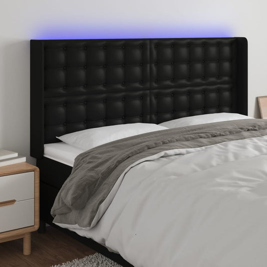 LED Headboard Black 57.9"x6.3"x46.5"/50.4" Faux Leather