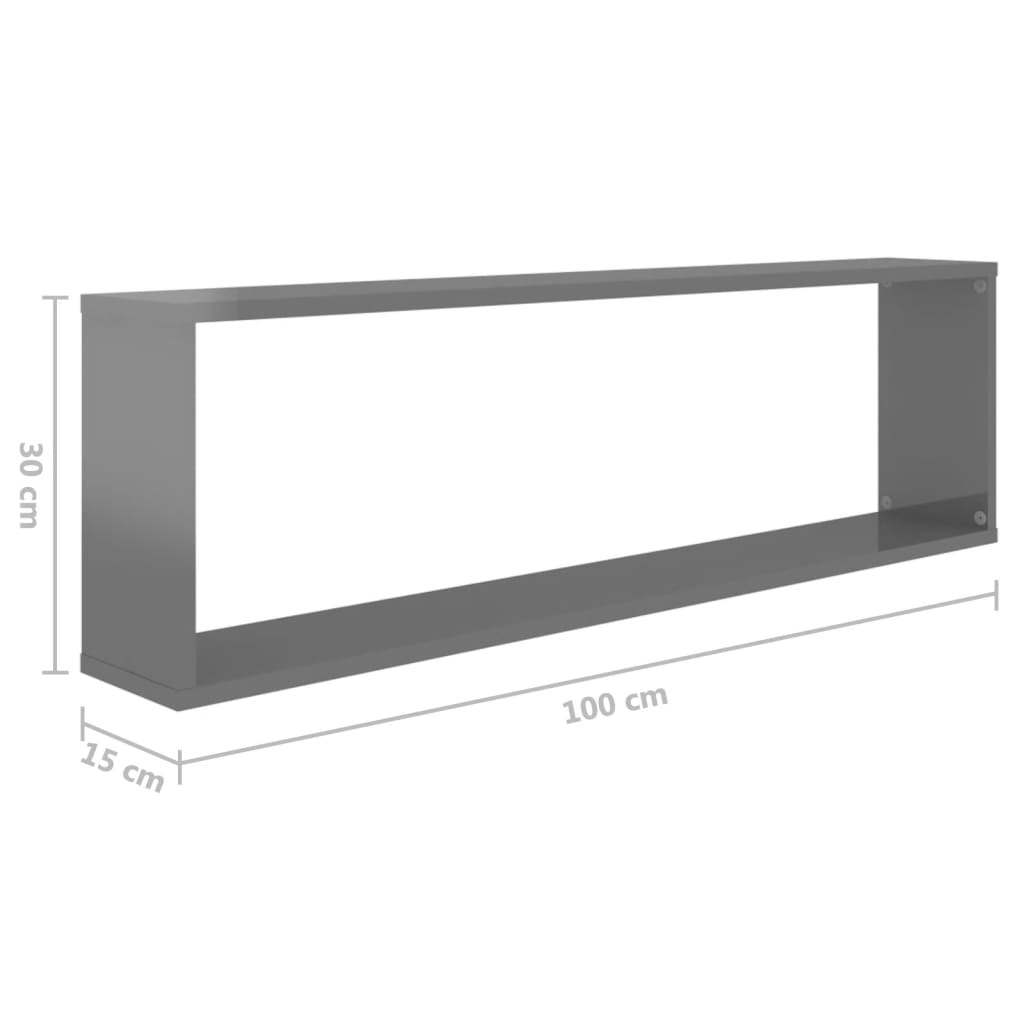 Wall Cube Shelves 4 pcs High Gloss Gray 39.4"x5.9"x11.8" Engineered Wood