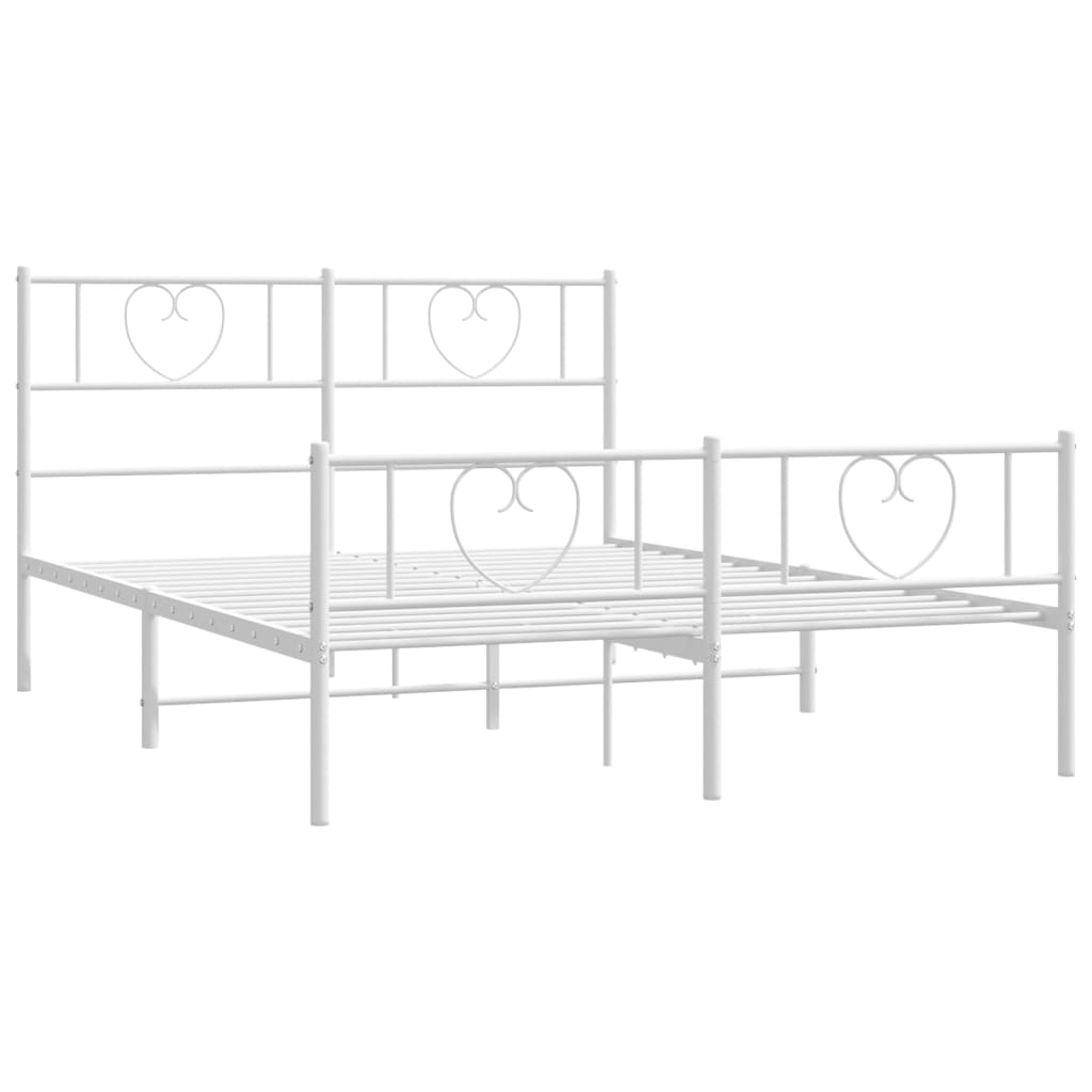 Metal Bed Frame without Mattress with Footboard White 53.1"x74.8"