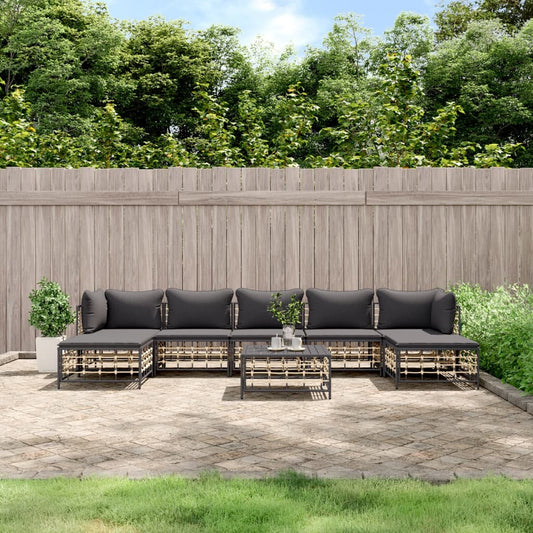 8 Piece Patio Lounge Set with Cushions Anthracite Poly Rattan