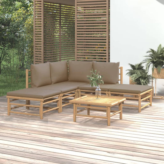 6 Piece Patio Lounge Set with Taupe Cushions Bamboo