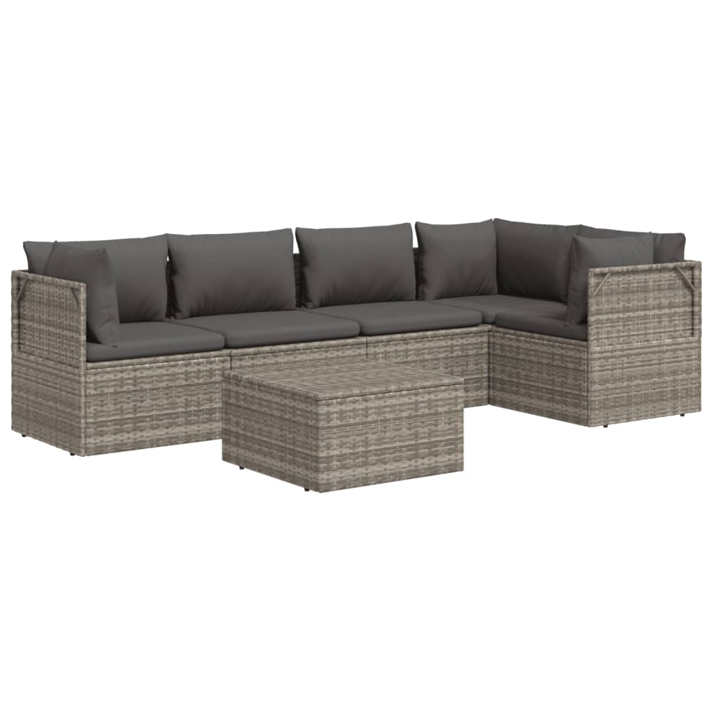 6 Piece Patio Lounge Set with Cushions Gray Poly Rattan