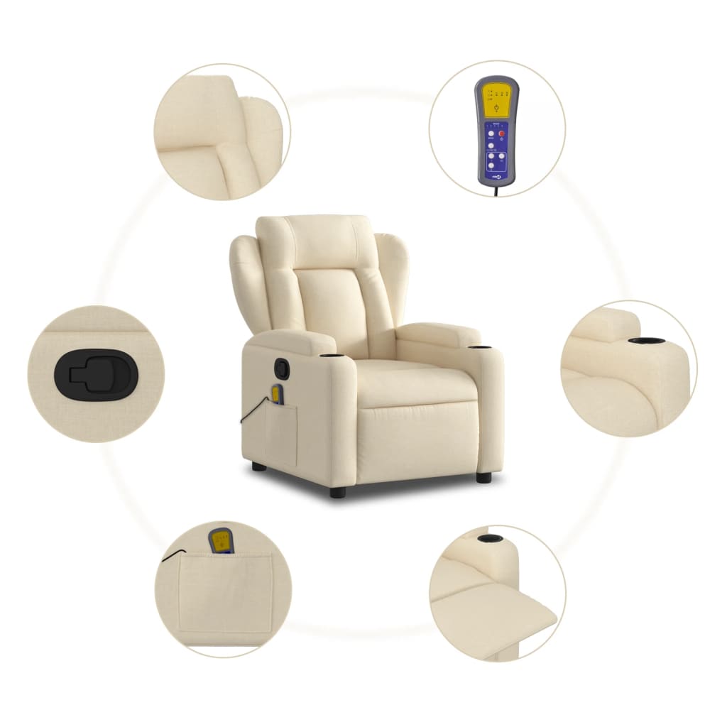 Massage Recliner Chair Cream Fabric