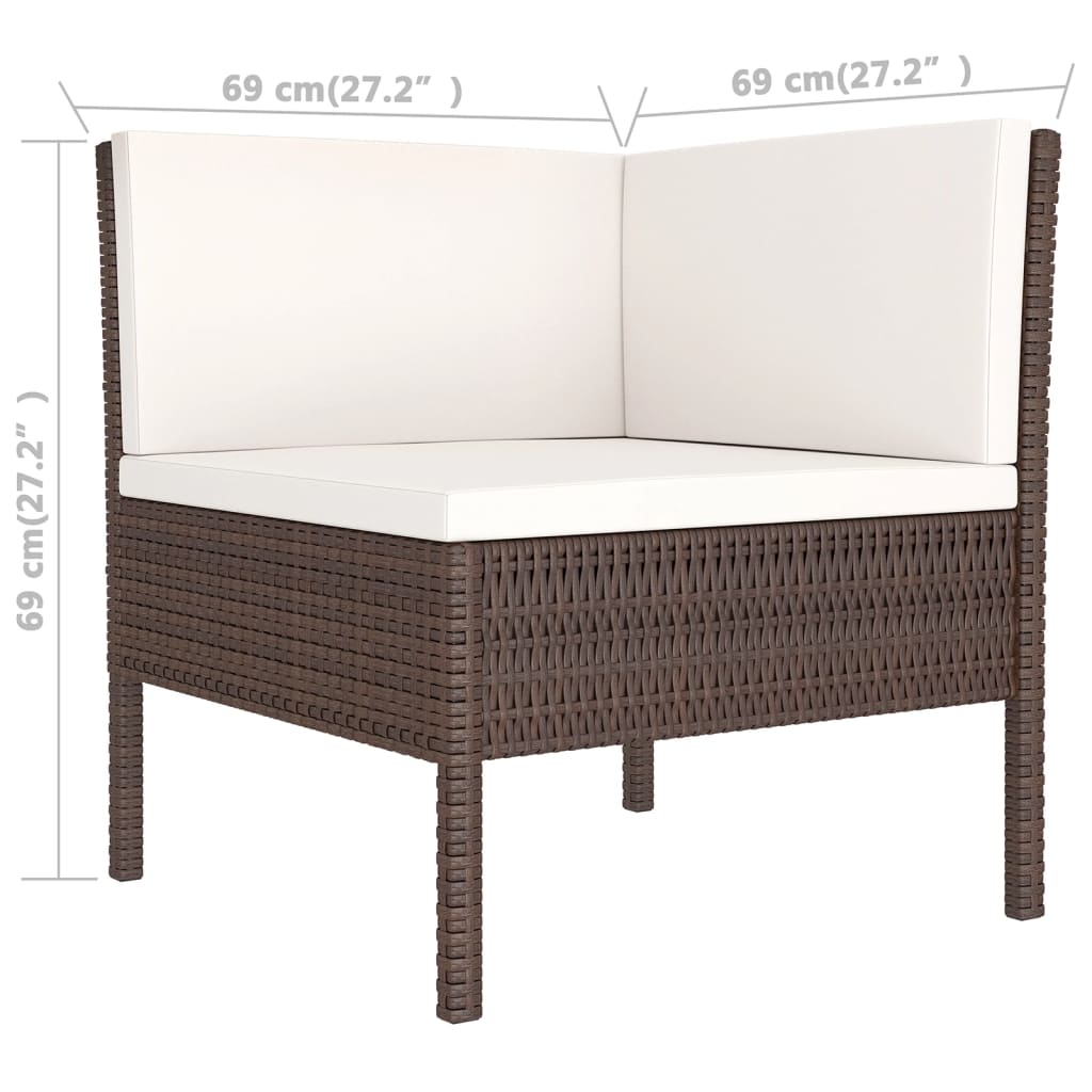 5 Piece Patio Lounge Set with Cushions Poly Rattan Brown