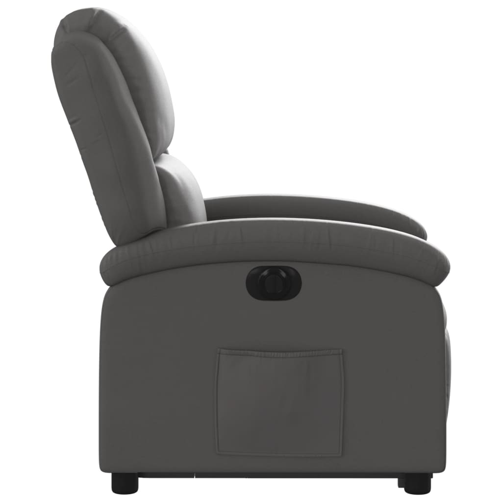 Electric Stand up Recliner Chair Gray Real Leather