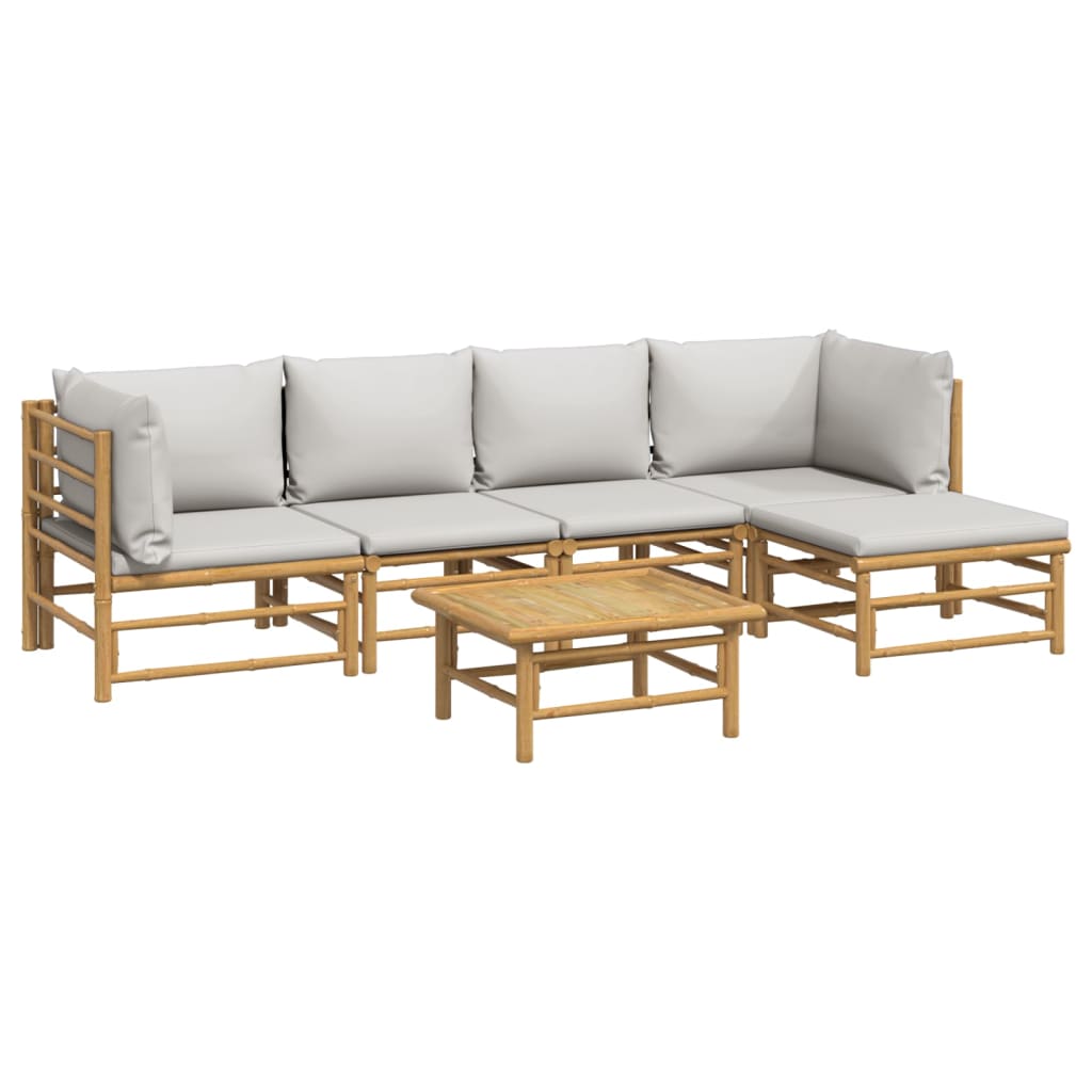 6 Piece Patio Lounge Set with Light Gray Cushions Bamboo