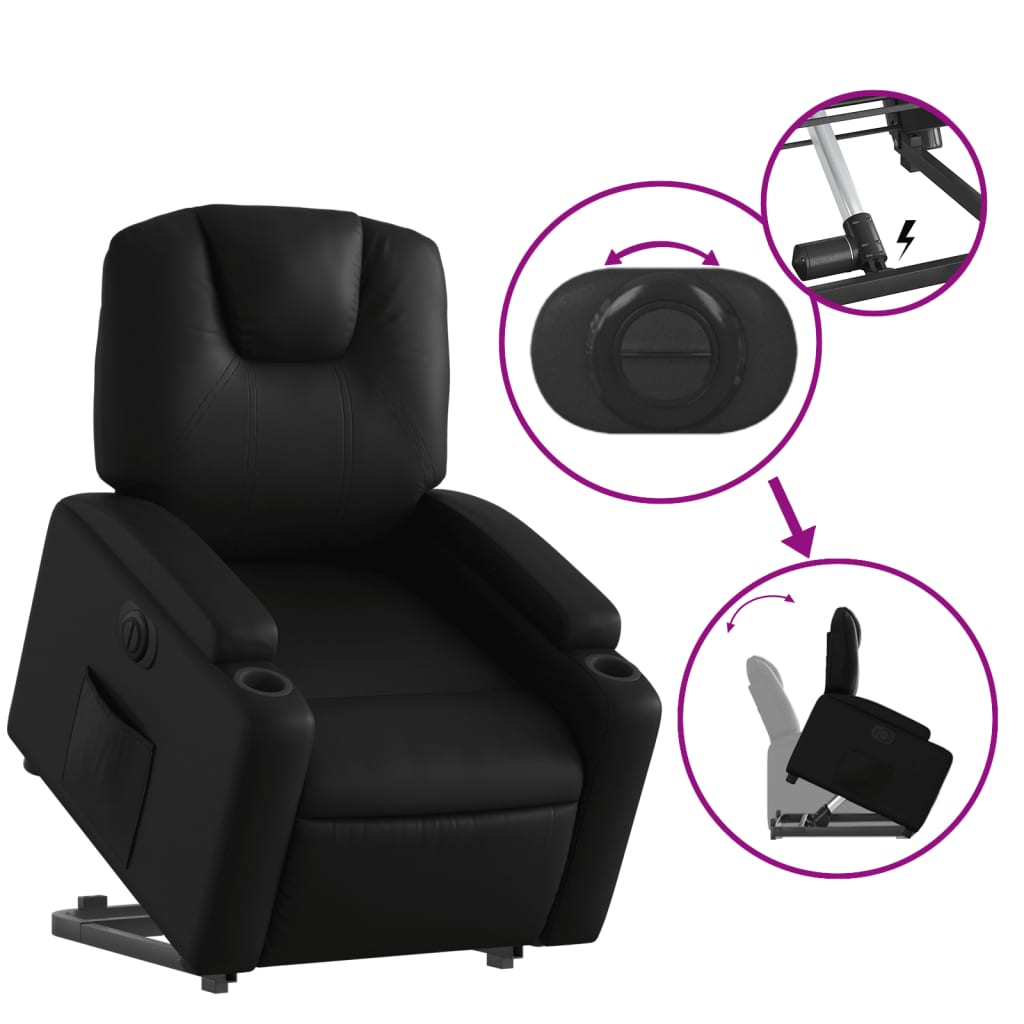 Electric Stand up Recliner Chair Black Faux Leather