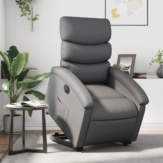 Electric Stand up Recliner Chair Gray Faux Leather