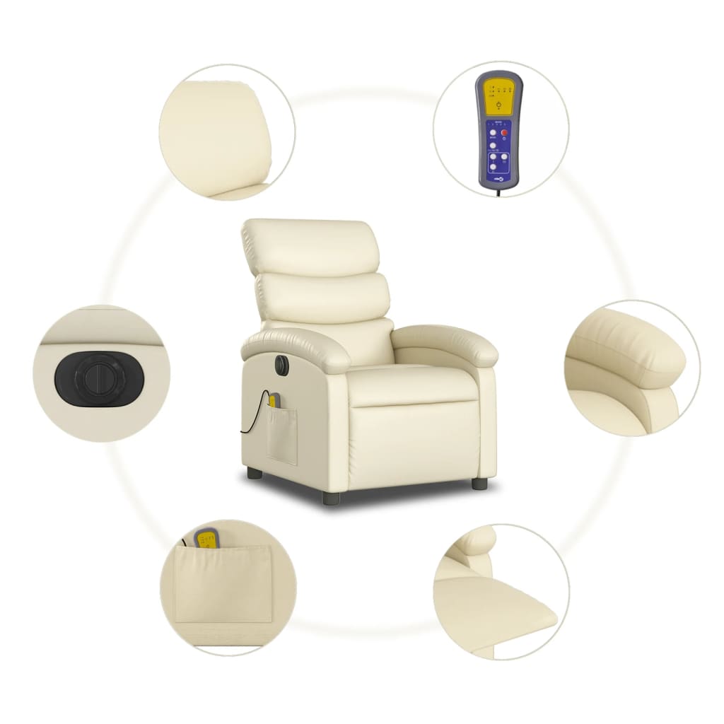 Electric Massage Recliner Chair Cream Faux Leather