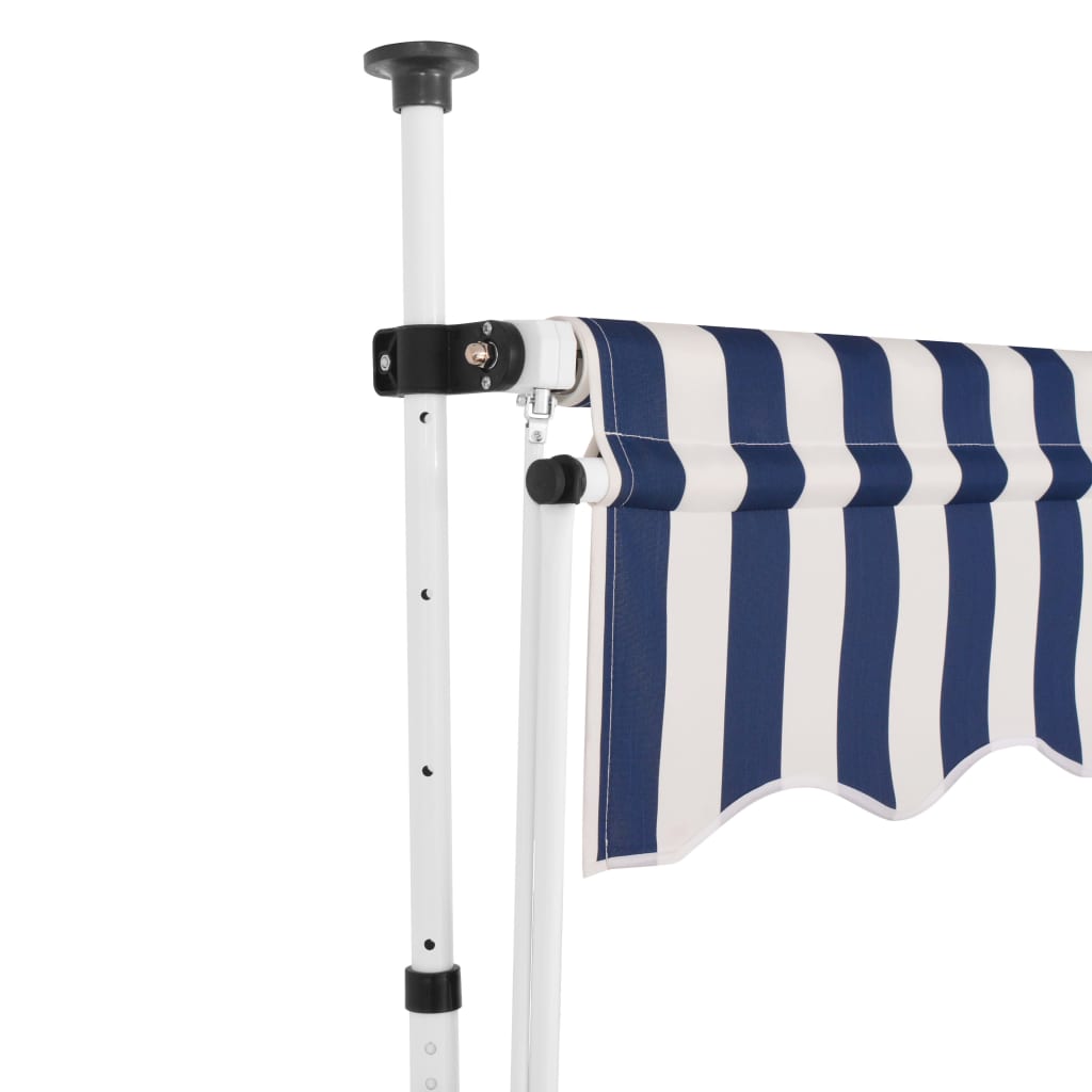 Manual Retractable Awning 137.8" Blue and White Stripes