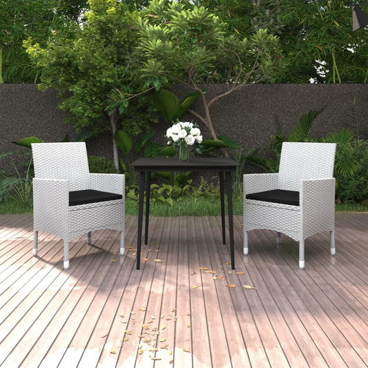 3 Piece Patio Dining Set with Cushions Poly Rattan and Glass