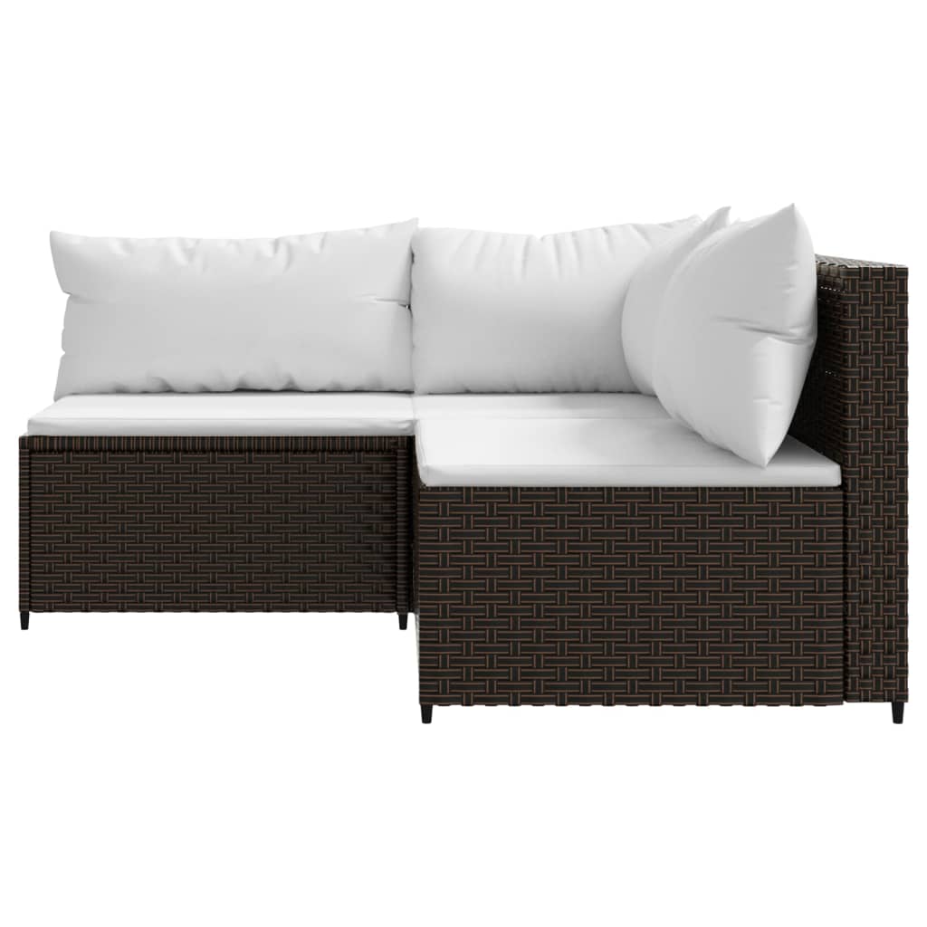 3 Piece Patio Lounge Set with Cushions Brown Poly Rattan