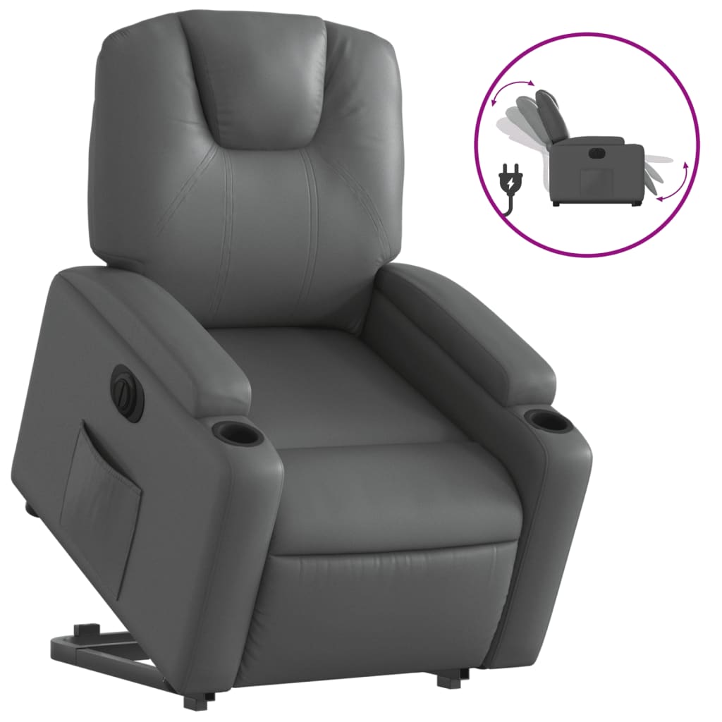 Electric Stand up Recliner Chair Gray Faux Leather