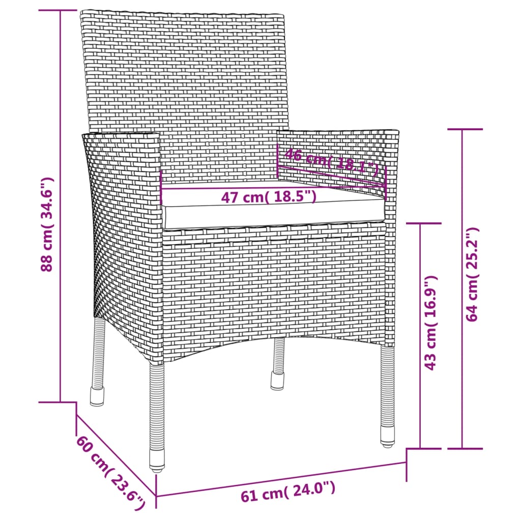 5 Piece Patio Bistro Set with Cushions Gray Poly Rattan