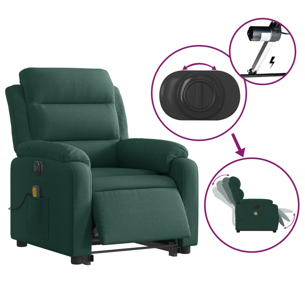 Electric Stand up Massage Recliner Chair Dark Green Velvet