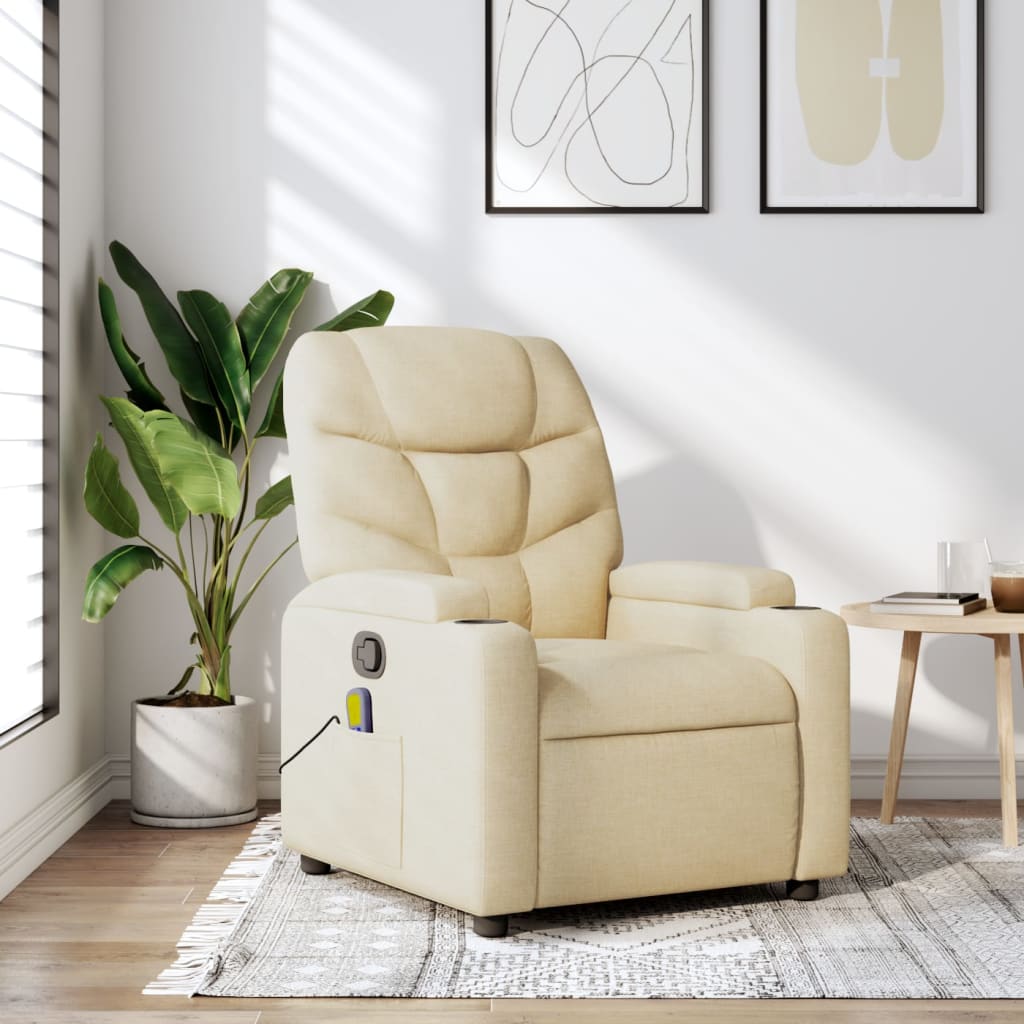 Massage Recliner Chair Light Gray Fabric