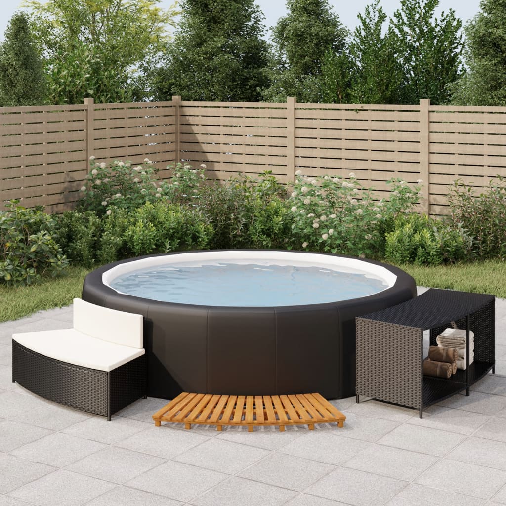 Hot Tub Surround Black Poly Rattan and Solid Wood Acacia