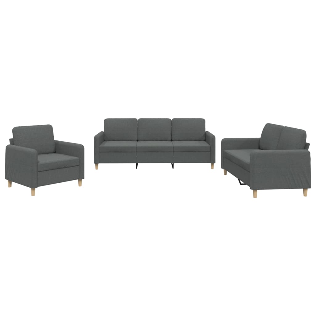 3 Piece Sofa Set with Cushions Dark Gray Fabric