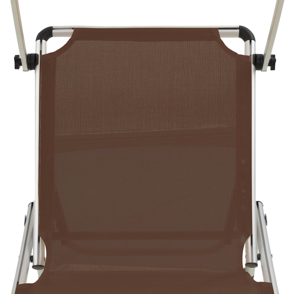 Folding Sun Lounger with Roof Aluminum and Textilene Brown